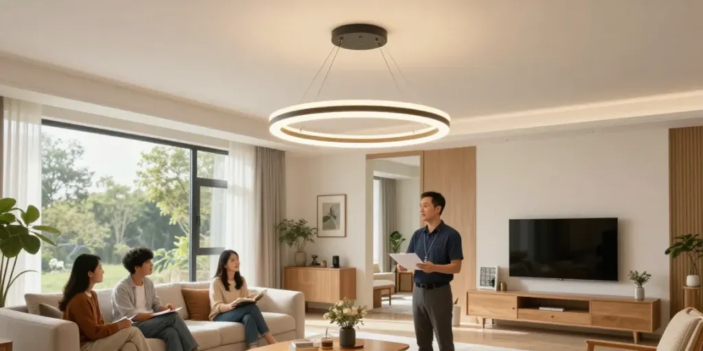 Lustra living de la un furnizor local de servicii, oferind iluminat modern și eficient.