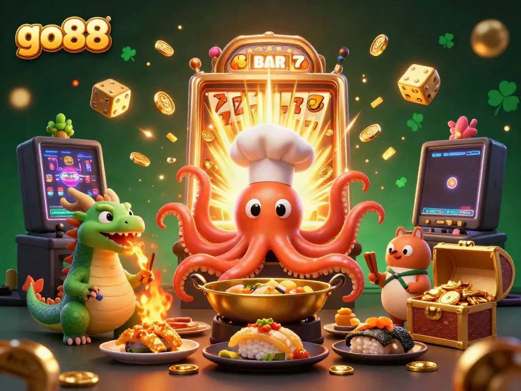 Experience excitement at go88 casino with vibrant characters, gamified elements, and a rich, dynamic atmosphere.