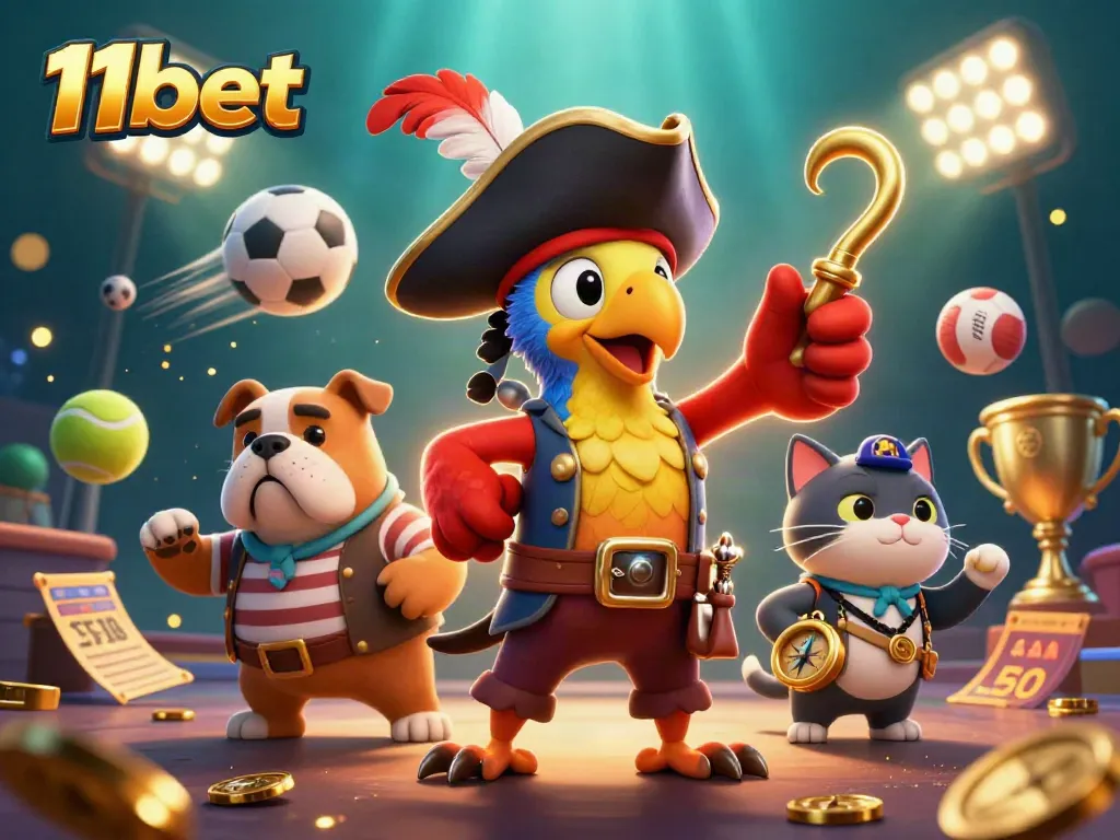 Experience the excitement of 11bet with dynamic sports betting and thrilling characters in a 3D scene.