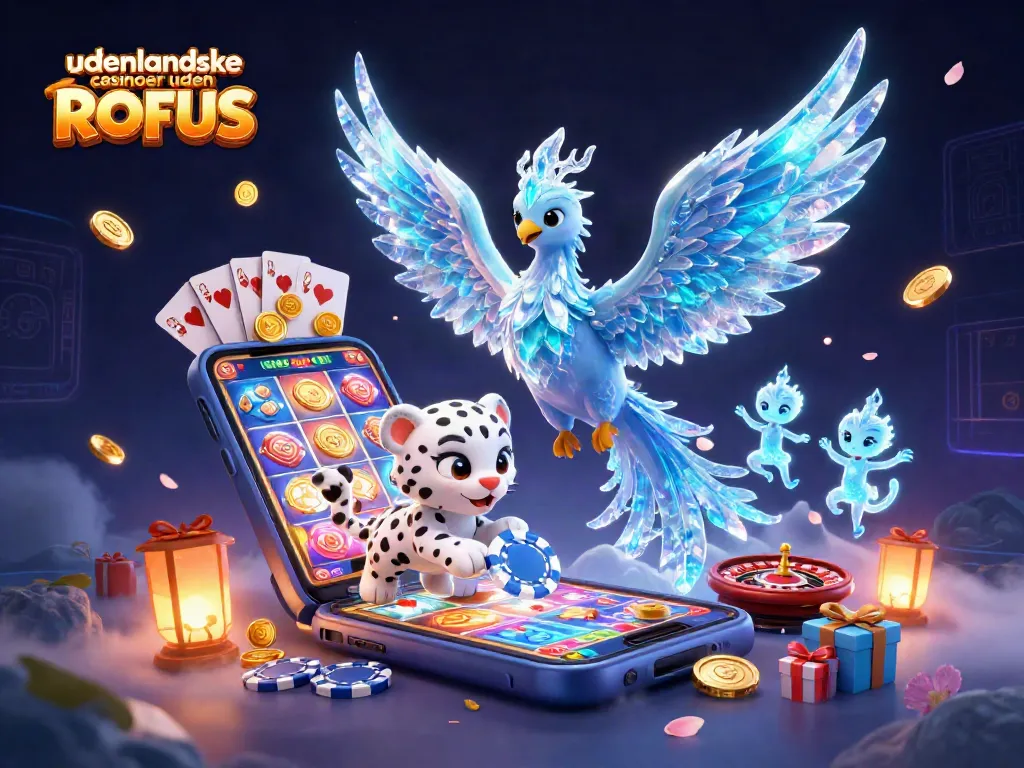 Experience udenlandske casinoer uden ROFUS with an ice phoenix and snow leopard cub surrounded by dynamic gaming elements.