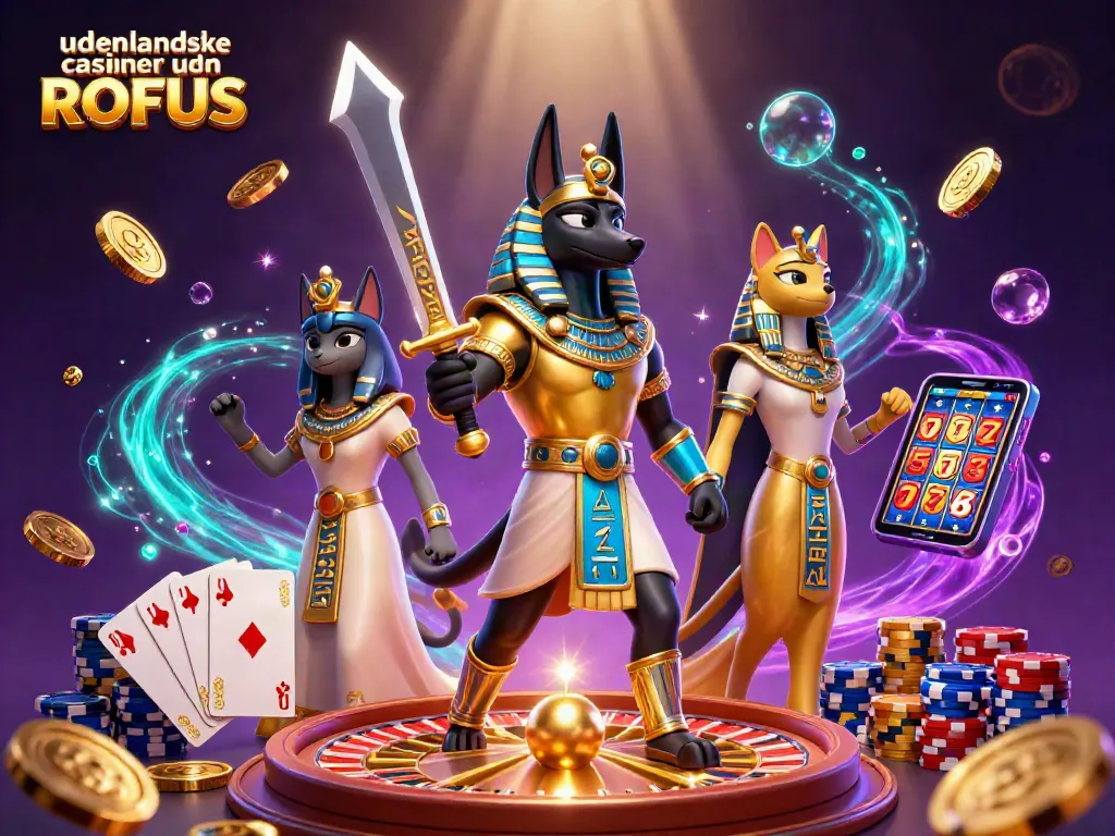Engage with udenlandske casinoer uden ROFUS featuring Anubis and Bastet in an immersive gaming scene.