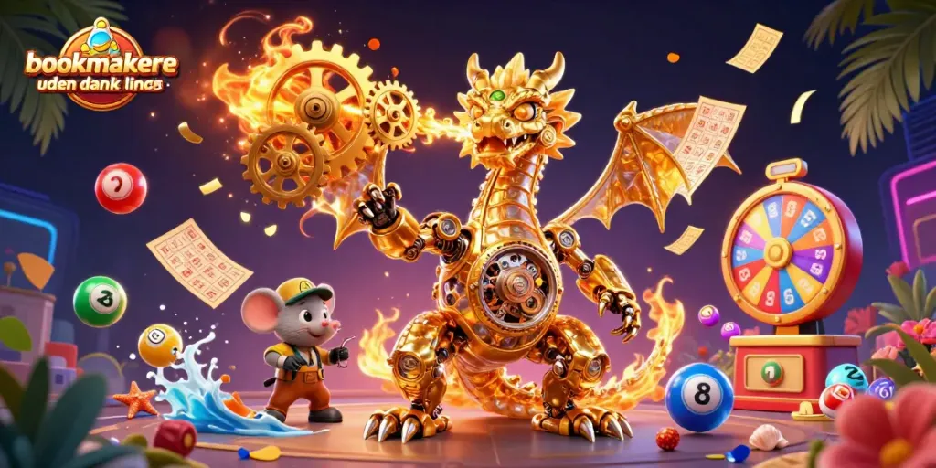 Engage with bookmakere uden dansk licens through colorful lottery scenes featuring golden prizes and animated excitement.
