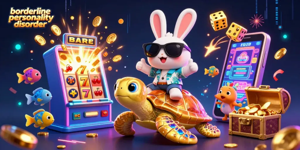 Engage with borderline personality disorder through this colorful casino-themed 3D illustration.
