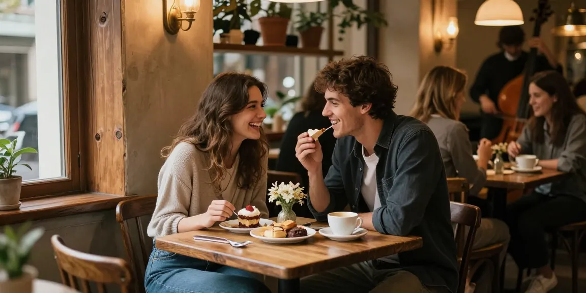 A couple enjoying dessert in a cozy café, capturing the essence of having a crush on someone special.