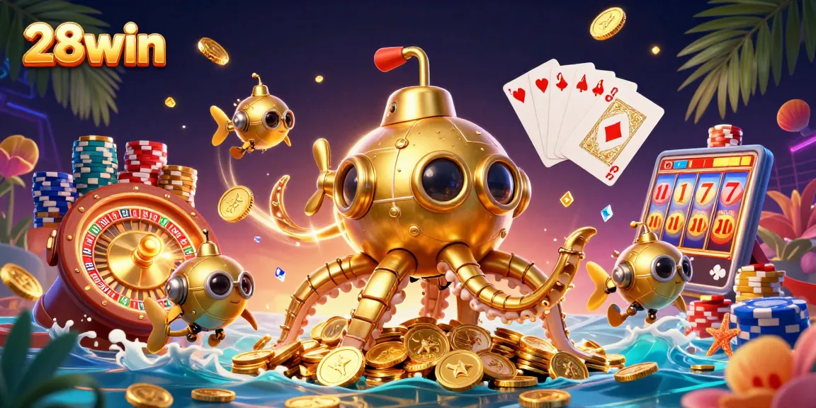 Experience thrilling gaming adventures at 28win with a vibrant 3D casino scene.