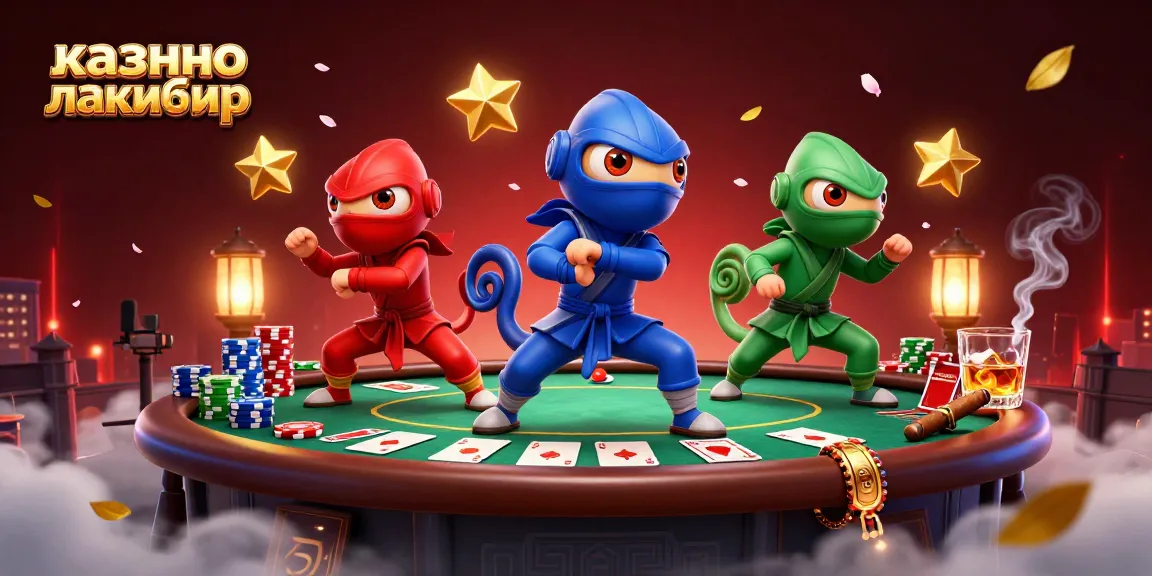 Experience thrilling action at казино лакибир with vibrant chameleon ninjas battling in a dynamic casino scene.