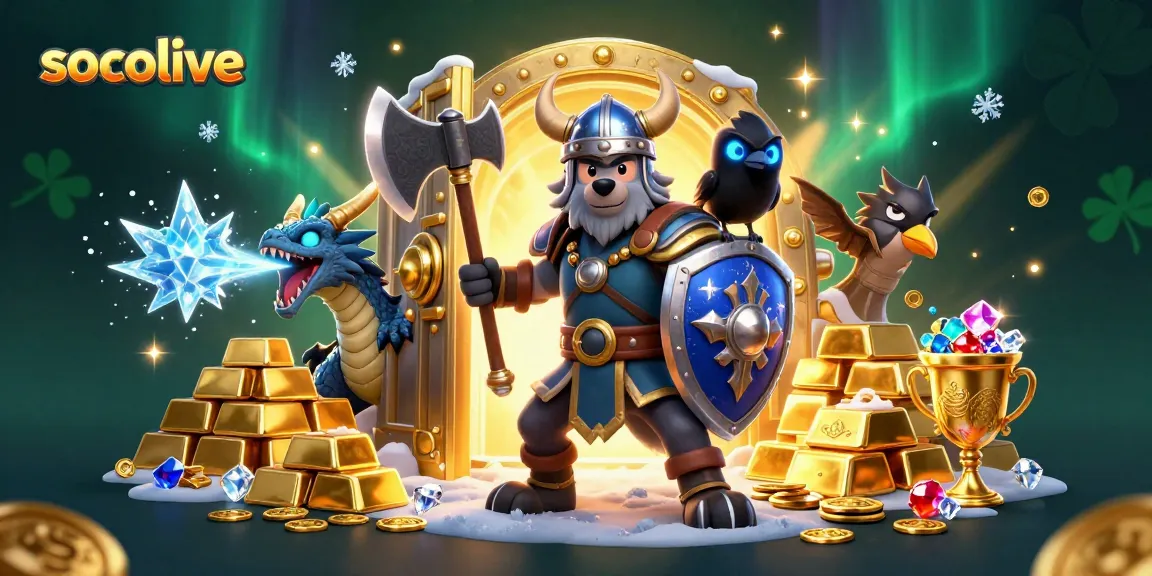 Socolive streams epic moments with a Viking warrior and dragon in a vibrant casino scene.