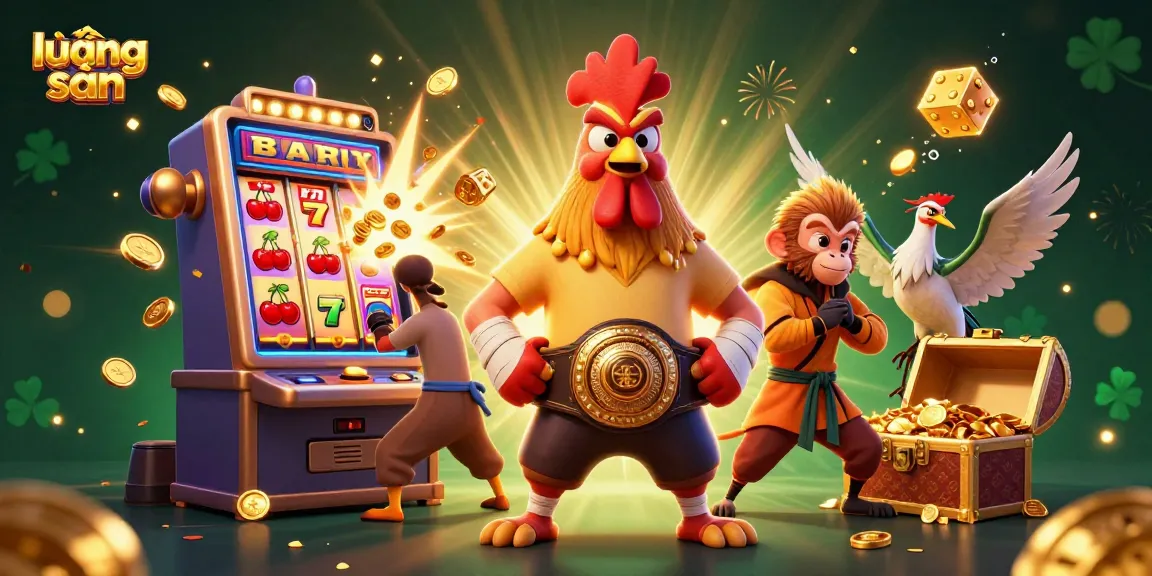 Lương sơn features a dynamic 3D illustration showcasing a captivating casino scene full of action and exciting symbols.
